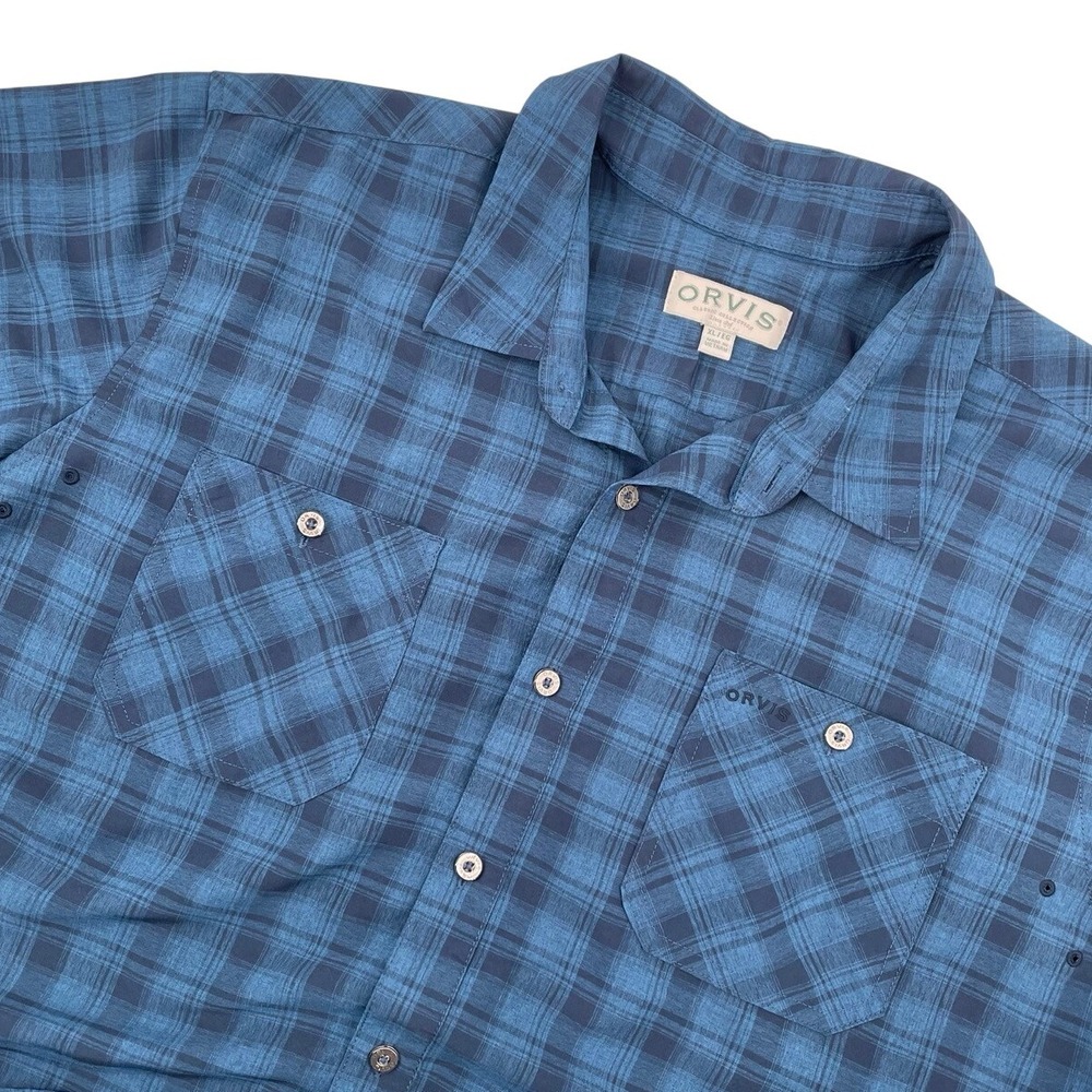 Orvis Mens Size XL Plaid Short Sleeve Button‎ Up Shirt Fishing Hiking Outdoor
